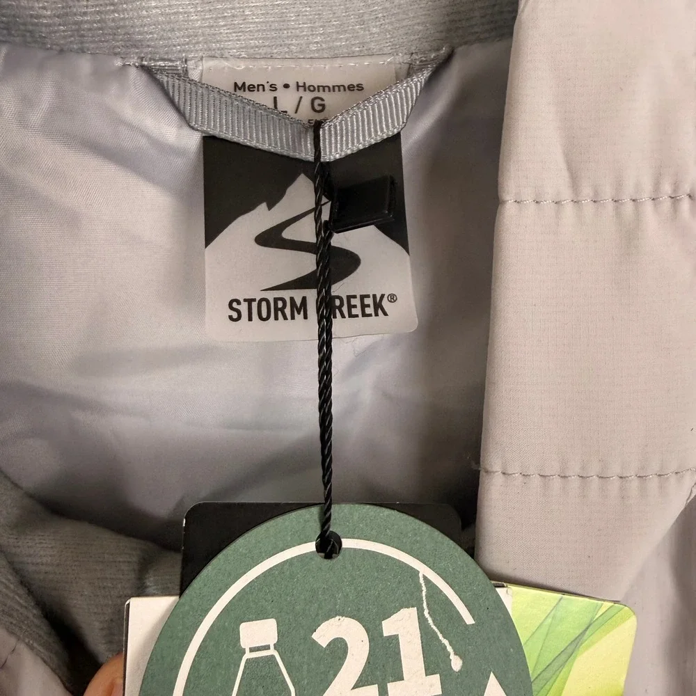 NWT Storm Creek Traveler Vest Mens L Grey Incyte Logo Packable Quilted Gorpcore